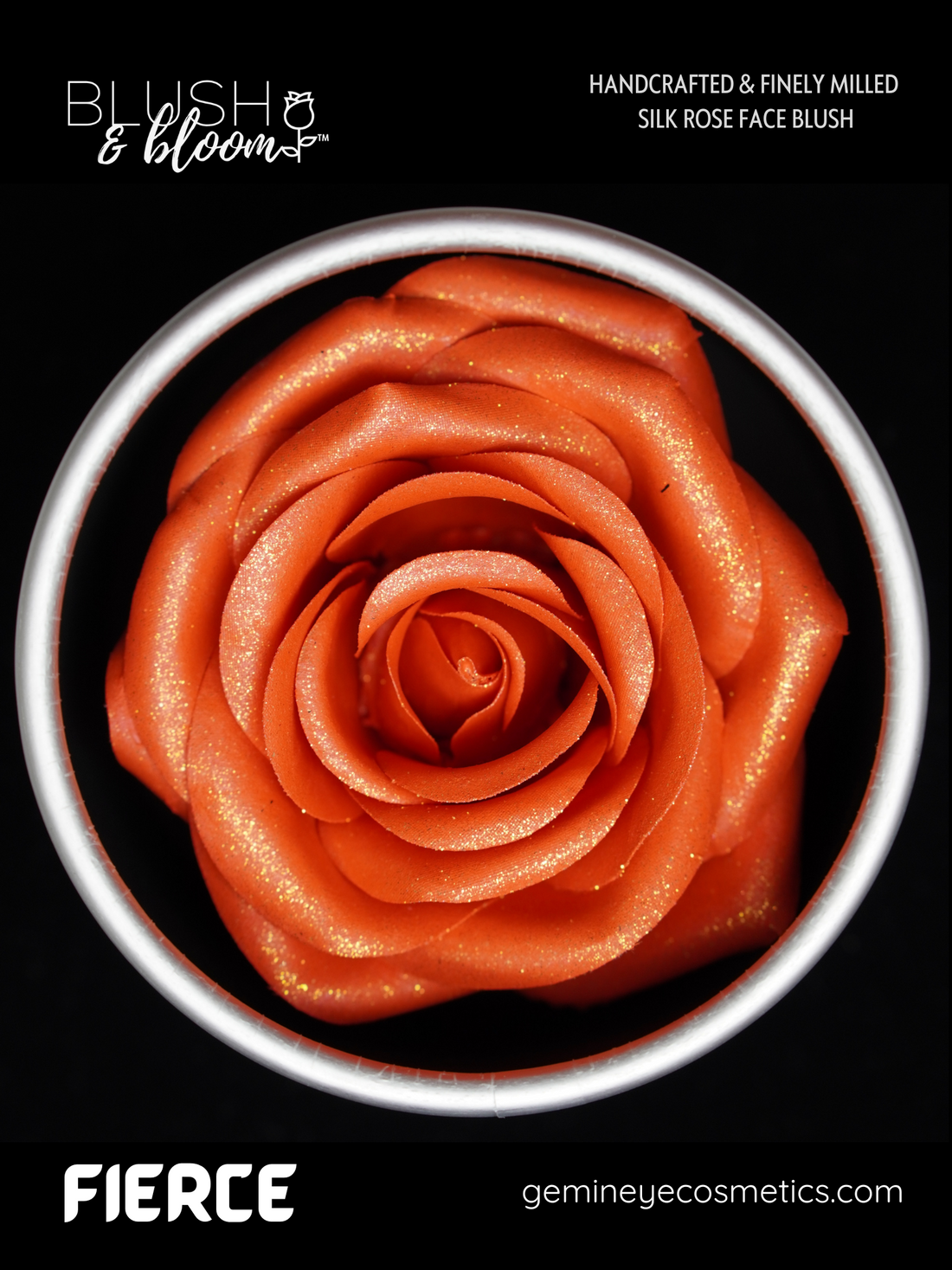 Blush&Bloom™ is an Authentic Scented Rose Blush product designed by GEM IN EYE Cosmetics. This shade is called Fierce in coral orange color. It is highly pigmented and buildable great for light tan to medium brown skin tones. It is a silky powder blush with a matte-to-shimmer finish. It will give you that “Sun-kissed Glow”. These rose blushes were first introduced in the beauty industry in NEW YORK FASHION WEEK September 2022 Edition