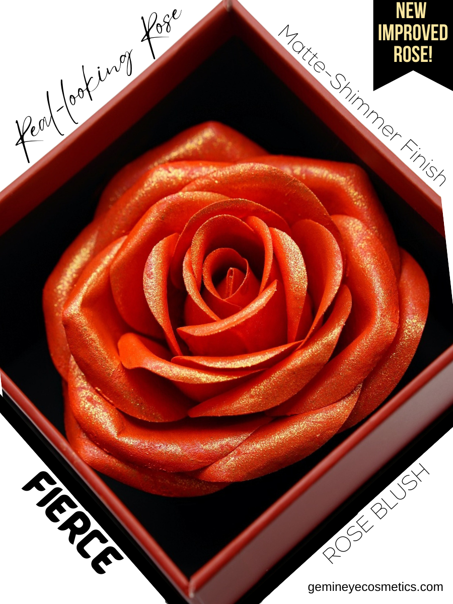Blush&Bloom™ is an Authentic Scented Rose Blush product designed by GEM IN EYE Cosmetics. This shade is Fierce in coral orange color. It is highly pigmented and buildable great for any skin tone. Best for medium to brown skin with a matte-to-shimmer finish. It will give you that “sun-kissed glow”. This blush makeup is a face blush kit with a flat brush.