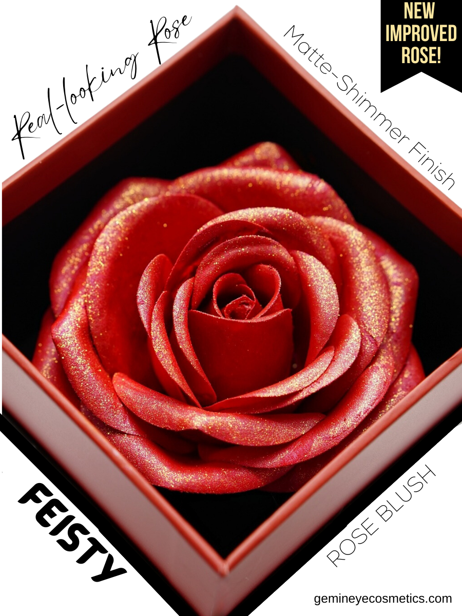 Blush&Bloom™ is an Authentic Scented Rose Blush product designed by GEM IN EYE Cosmetics. This shade is Feisty in Rose Red color. It is highly pigmented and buildable great for all skin tones and best used for medium to dark skin tones. It is a creamy powder with a matte-to-shimmer finish. It will give you that “Blushing Bride Glow”. This blush kit comes with a flat blush brush! These rose blushes were first introduced in the beauty industry in NEW YORK FASHION WEEK September 2022 Edition