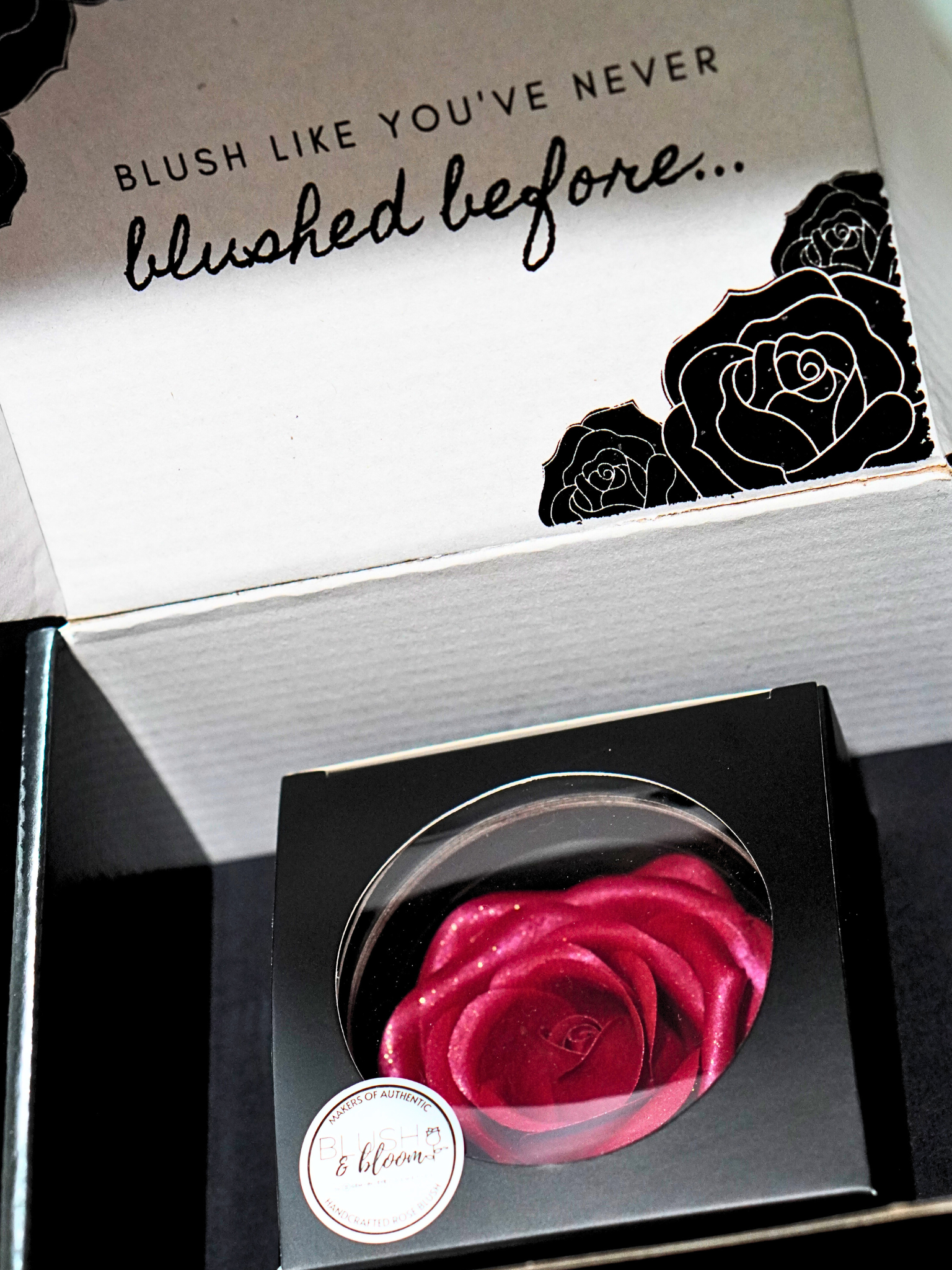 Blush&amp;Bloom™ is an Authentic Scented Rose Blush product designed by GEM IN EYE Cosmetics. This shade is Feisty in Rose Red color. It is highly pigmented and buildable great for all skin tones and best used for medium to dark skin tones. It is a creamy powder with a matte-to-shimmer finish. It will give you that “Blushing Bride Glow”. These rose blushes were first introduced in the beauty industry in NEW YORK FASHION WEEK September 2022 Edition