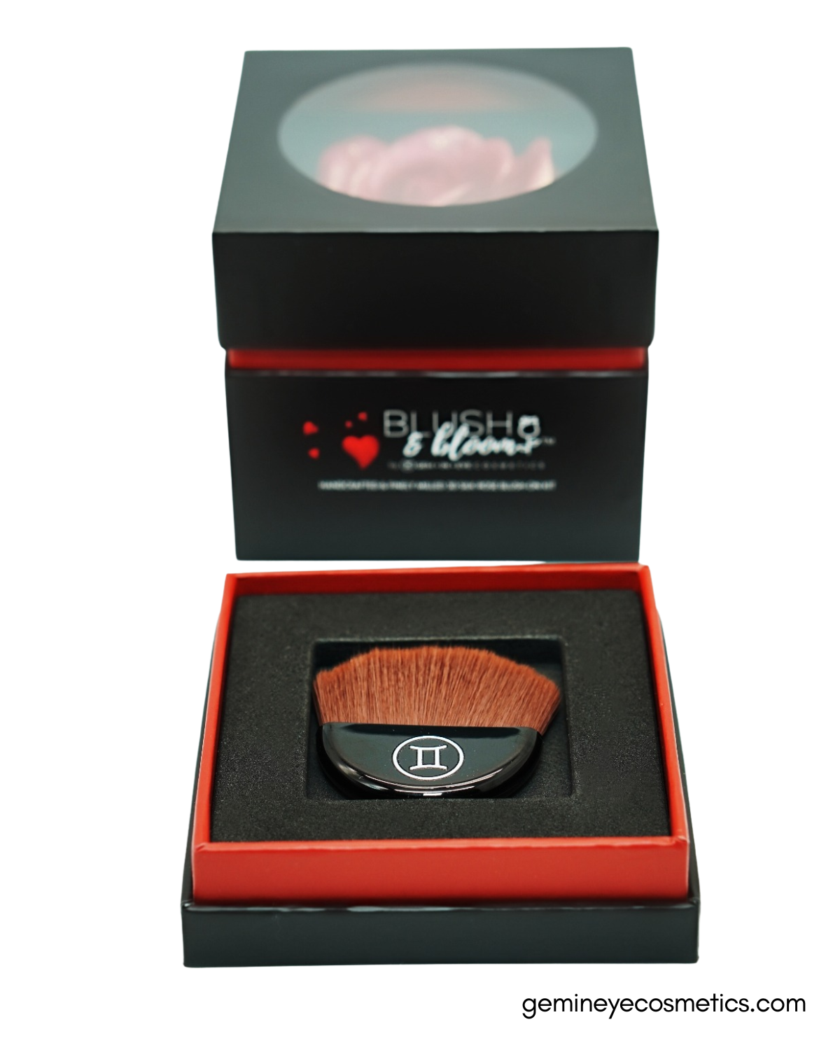 Blush&amp;Bloom™ is an Authentic Scented Rose Blush product designed by GEM IN EYE Cosmetics. This shade is Feisty in Rose Red color. It is highly pigmented and buildable great for all skin tones and best used for medium to dark skin tones. It is a creamy powder with a matte-to-shimmer finish. It will give you that “Blushing Bride Glow”. This blush kit comes with a flat blush brush! These rose blushes were first introduced in the beauty industry in NEW YORK FASHION WEEK September 2022 Edition