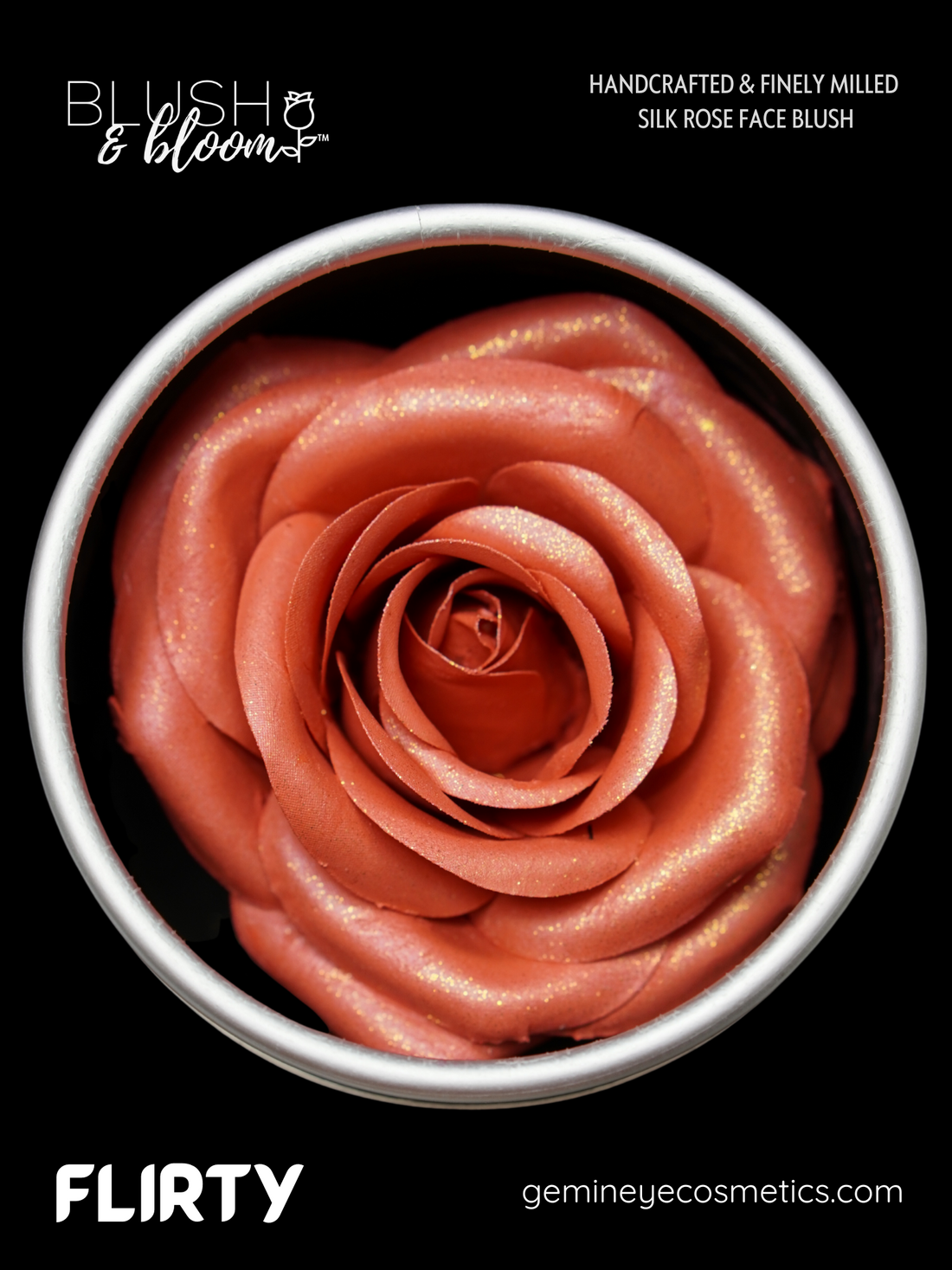 Blush&amp;Bloom™ is an Authentic Scented Rose Blush product designed by GEM IN EYE Cosmetics. This shade is Flirty in pale peach color. It is highly pigmented and buildable great for light to fair skin tones. Best for medium to dark skin with a matte-to-shimmer finish. It will give you that “Natural Dewy Glow”. These rose blushes were first introduced in the beauty industry in NEW YORK FASHION WEEK September 2022 Edition